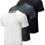 3pcs Men's Athletic Short Sleeve Crew Neck Moisture-wicking Shirts, Undershirt With Sleeve Electrocardiography Print, Sports Comfy Tee - Image 3