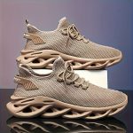 PLUS SIZE Men's Trendy Woven Knit Breathable Blade Type Sneakers, Comfy Non Slip Lace Up Shoes For Men's Outdoor Activities - Image 2