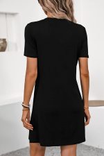 Fashion Solid Black Casual Dress - Image 5