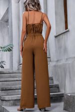 Fashion Knot Waist Solid Color Casual Jumpsuits - Image 3