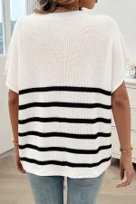 Fashion Round Neck Stripe Print Causal Tops - Image 3