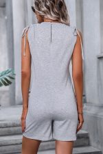 Drawstring Shoulder Solid Gainsboro Rompers - Image 3
