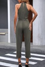 Deep V Neck Knot Waist Jumpsuits - Image 3