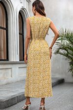 Deep V Neck Floral Print Knot Waist Maxi Dress - Image 5