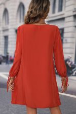 Long Sleeve Button Round Neck Solid Dress - Image 3