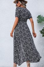 V Neck Smocked Chest Floral Print Maxi Dress - Image 5