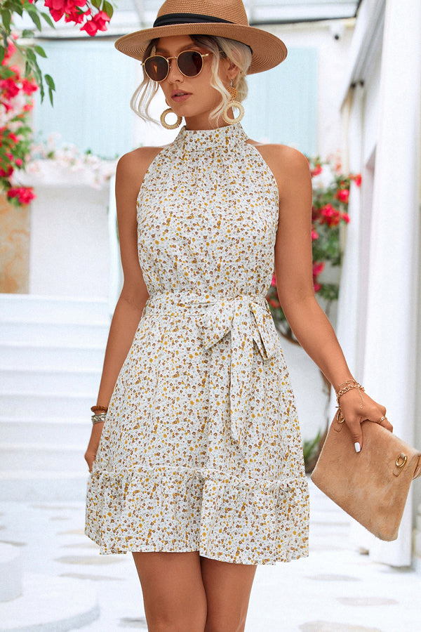 01_b36b4dfd-1d6b-4266-bdce-17b6c5e764f4.jpg Floral Print Halter Neck Mini Dress - Image 1