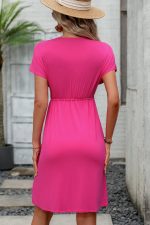Fashion Deep V Neck Solid Color Mini Dress - Image 5
