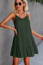Fashion Solid Color Ruffle Hem Mini Dress - Image 2