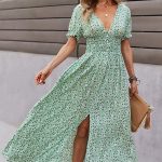 Deep V Neck Smocked Chest Floral Print Maxi Dress