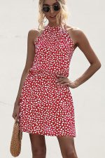 Polka Dot Print Halter Neck Casual Dress - Image 2
