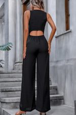 V Neck Button Cutout Casual Jumpsuits - Image 5