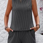 Fashion Stripe Print Round Neck Casual Two Pieces Sets