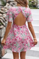 V Neck Cutout Floral Print Mini Dress - Image 5