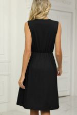 V Neck Patchwork High Waist Solid Color Dress - Image 4