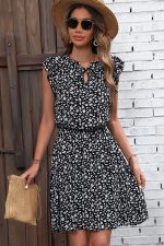 Fashion Floral Print Ruffle Sleeve Mini Dress - Image 4