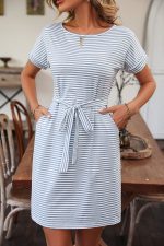 Fashion Stripe Print Round Neck Mini Dress - Image 5