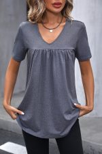 V Neck Short Sleeve Casual Tops - Image 2