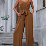 Fashion Knot Waist Solid Color Casual Jumpsuits