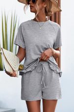 Round Neck Ruffle Hem Solid Color Two Pieces Set - Image 3