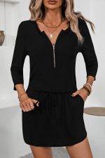 Fashion Zipper Drawstring Casual Dress - Image 5
