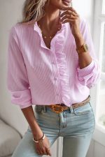 Button Stringy Selvedge Long Sleeve Casual Tops