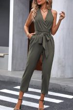 Deep V Neck Knot Waist Jumpsuits - Image 2