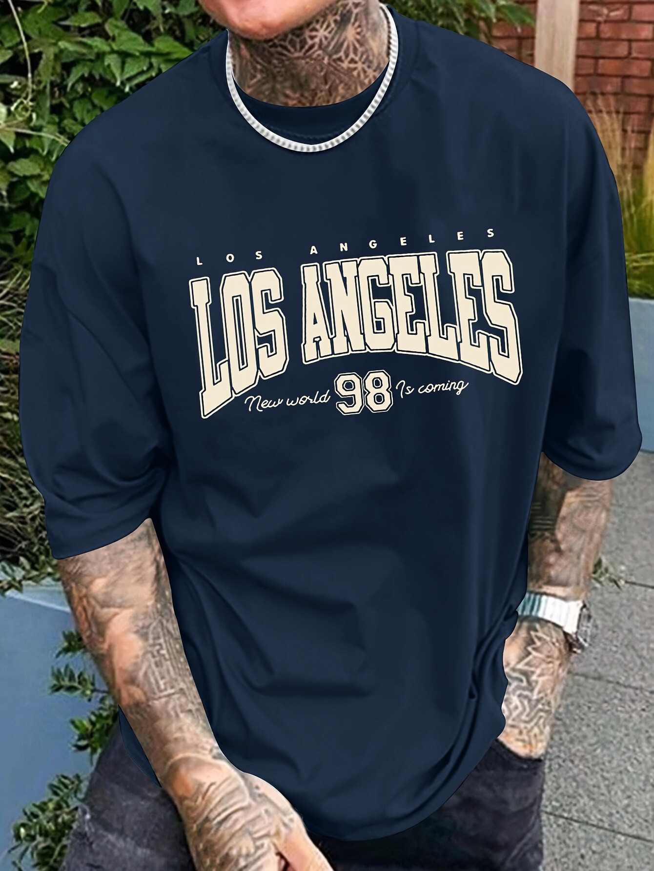 032dae31-ae59-4961-ade5-6d5b11f06f05.jpg LOS ANGELES 98 Print T-shirt For Men, Casual Short Sleeve T-shirt For Summer - Image 1