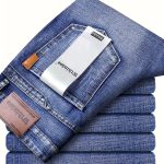 Men's Classic Design Jeans, Semi-formal Stretch Jeans For Business