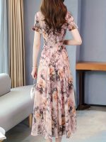Floral Print Crew Neck Dress, Elegant Short Sleeve Dress For Spring & Summer, Women's Clothing For Elegant Dressing - Image 5