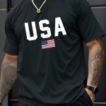USA Print Men's Creative Top, Casual Short Sleeve Crew Neck T-shirt, Men's Clothing For Summer Outdoor