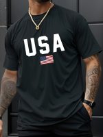 USA Print Men's Creative Top, Casual Short Sleeve Crew Neck T-shirt, Men's Clothing For Summer Outdoor