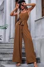 Fashion Knot Waist Solid Color Casual Jumpsuits - Image 4