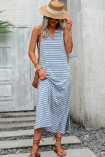Stripe Print Split Side Maxi Dress - Image 2
