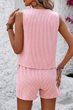 Stripe Print Round Neck Casual Two Pieces Sets - Image 5