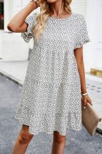 Fashion Floral Print Short Sleeve Mini Dress - Image 4