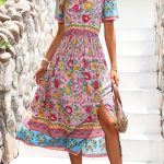 Bohemia Print Knot Front Split Side Maxi Dress