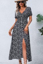 V Neck Smocked Chest Floral Print Maxi Dress - Image 2