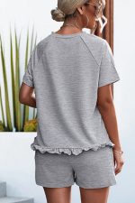 Round Neck Ruffle Hem Solid Color Two Pieces Set - Image 4
