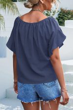 Knot Front Ruffle Sleeve Casual Tops - Image 4