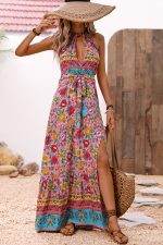 Bohemia Print Halter Neck Split Side Maxi Dress - Image 2