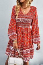 Bohemia Smocked Bust Long Sleeve Printed Dress - Image 4