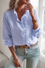 Stringy Selvedge Button Long Sleeve Casual Tops - Image 2