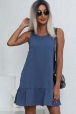 Fashion Solid Color Ruffle Hem Mini Dress