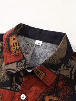 Men's Stylish Loose Cotton Blend Geometric Print Shirt, Casual Breathable Lapel Button Up Short Sleeve Shirt For Summer Outdoor Activities - Image 8