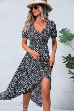 V Neck Smocked Chest Floral Print Maxi Dress - Image 6
