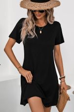 Fashion Solid Black Casual Dress - Image 2