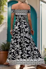 Smocked Print Off The Shoulder Maxi Dress - Image 4
