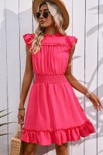 Smocked Waist Solid Color Ruffle Hem Mini Dress - Image 5