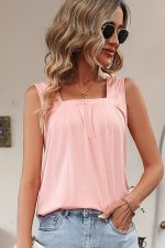 Square Neck Solid Color Sleeveless Casual Tops - Image 5